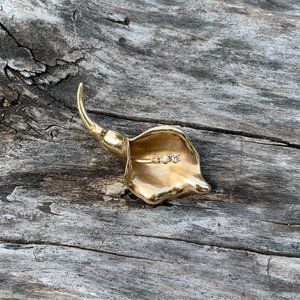 Vintage Diamond 14K Yellow Gold Stamped Calla Lily Brooch